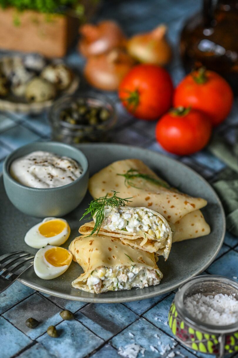 Kodujuustu ja tuunikalatäidisega pannkoogid